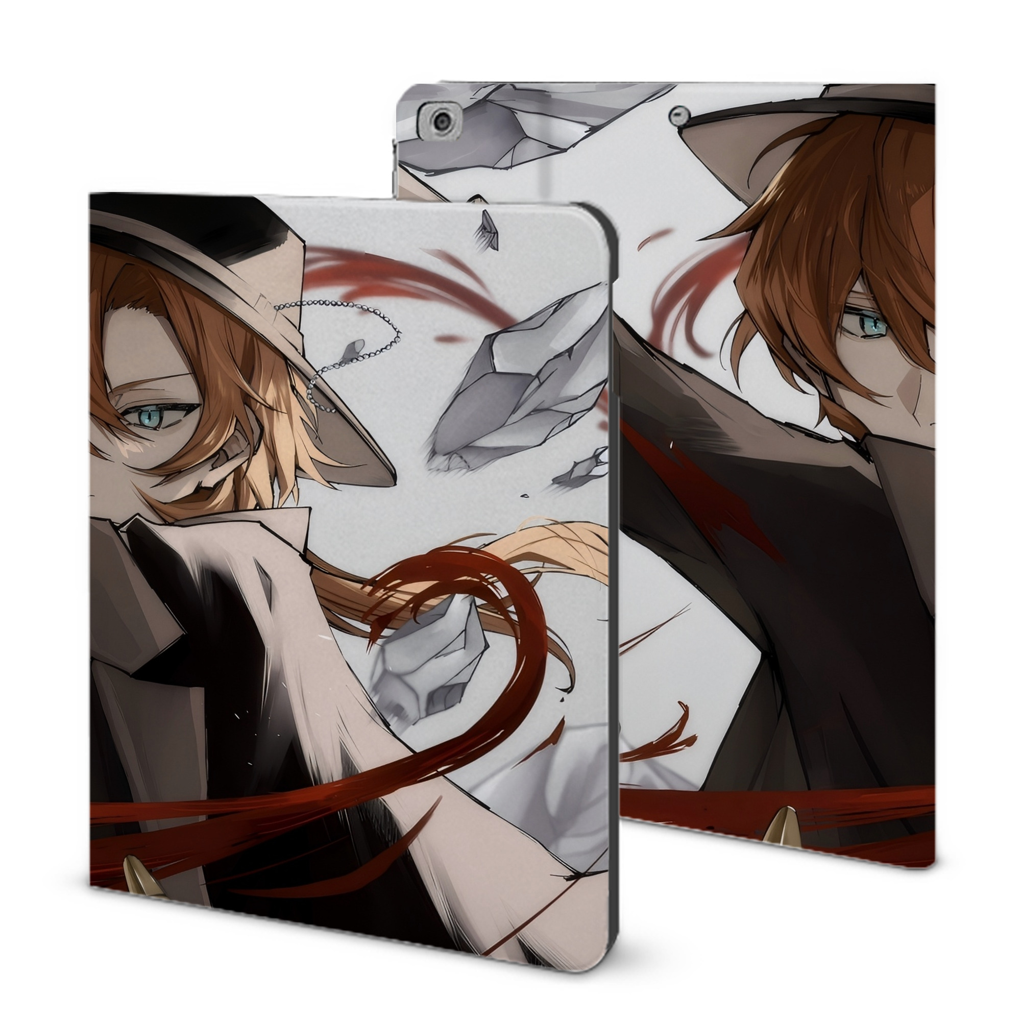 （画像用） 文豪ストレイドッグス Bungo Stray Dogs IPad ケース ブック型 PUレザー TPU 耐衝撃 軽量 薄型 ペン収納なし 全面保護 IPad 各モデル対応